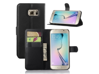 Samsung Galaxy S6 Edge Lederhülle Portemonnaie Karten Etui schwarz