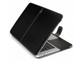 MacBook 12" Lederhülle Aufklappbare Slim Tasche Cover in Schwarz