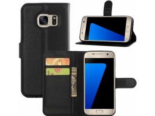 Samsung Galaxy S7 Ledertasche Portemonnaie Karten Etui Hülle schwarz