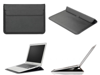 Macbook 12" & Air 11" Leder Sleeve Tasche mit Ständer Erhöhung schwarz