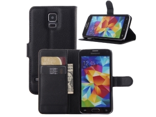 Samsung Galaxy S5 Lederhülle Portemonnaie Karten Etui schwarz