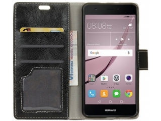 Huawei Nova Ledertasche Portemonnaie Karten Flipcase Hülle schwarz