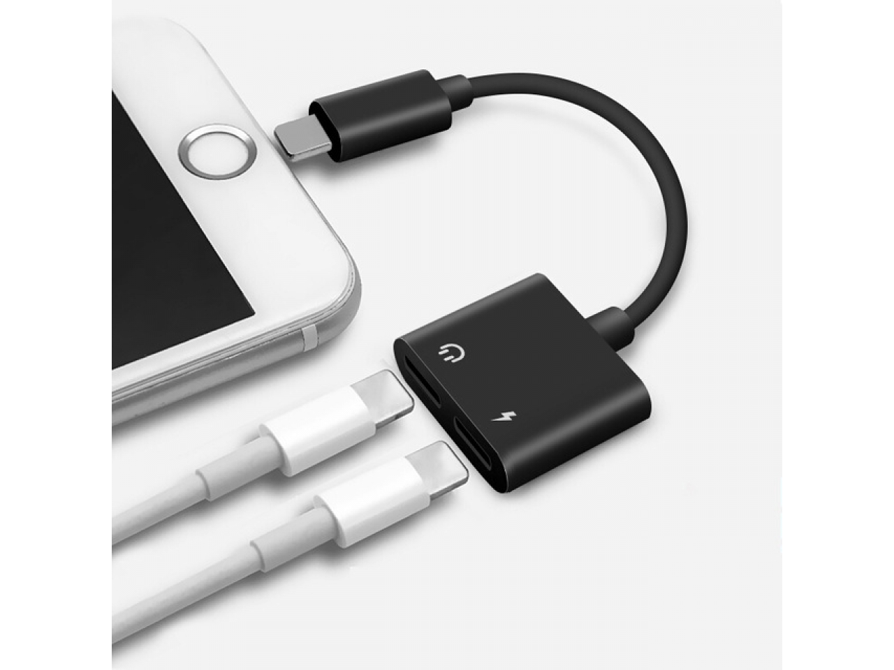 2Fach Doppel Lightning Audio und Lade Adapter Splitter schwarz
