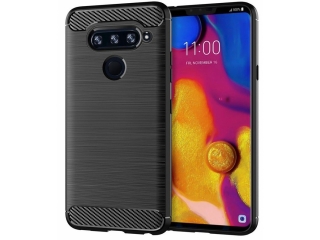 LG V40 ThinQ Carbon Gummi Hülle TPU Case schwarz