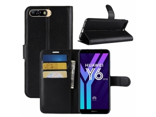 Huawei Y6 2018 Lederhülle Portemonnaie Karten Etui schwarz