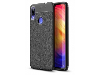 Xiaomi Redmi Note 7 Leder Design Gummi Hülle TPU Cover schwarz