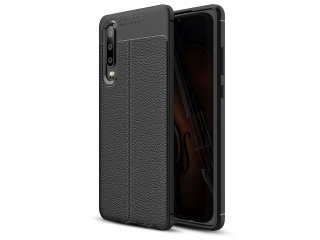 Huawei P30 Leder Design Gummi Hülle TPU Cover schwarz