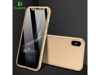 360 Grad Panzerglas Case iPhone XS Rundumschutz Floveme gold