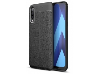 Samsung Galaxy A50 Leder Design Gummi Hülle TPU Cover schwarz