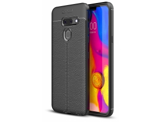 LG G8 ThinQ Leder Design Gummi Hülle TPU Cover schwarz