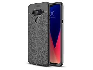 LG V40 ThinQ Leder Design Gummi Hülle TPU Cover schwarz