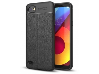 LG Q6 Leder Design Gummi Hülle TPU Cover schwarz