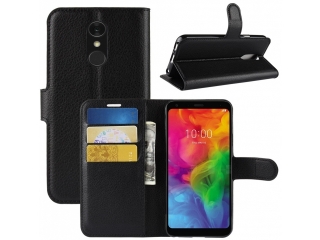 LG Q7+ Lederhülle Portemonnaie Karten Etui schwarz