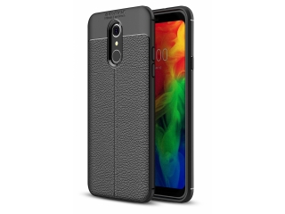 LG Q7+ Leder Design Gummi Hülle TPU Cover schwarz