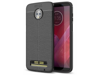 Motorola Moto Z3 Play Leder Design Gummi Hülle TPU Cover schwarz