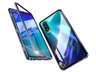 Huawei P30 Alu Magnetic Glass Case Panzerglas Backcover schwarz