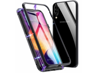 Samsung Galaxy A50 Alu Magnetic Glass Case Panzerglas Backcover schwarz