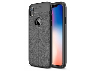 Apple iPhone XR Leder Design Gummi Hülle TPU Cover schwarz