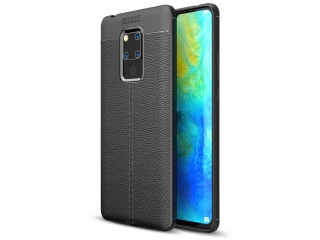 Huawei Mate 20 X Leder Design Gummi Hülle TPU Cover schwarz