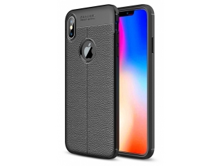 Apple iPhone XS Max Leder Design Gummi Hülle TPU Cover schwarz