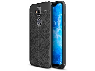 Nokia 8.1 Leder Design Gummi Hülle TPU Cover schwarz