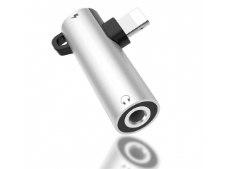 iPhone 3.5mm Kopfhörer Adapter und Akku aufladen mit Lightning silber