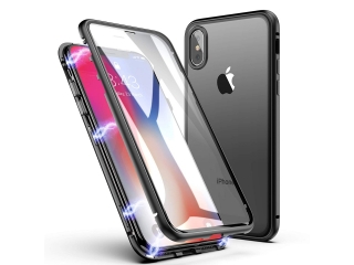 Apple iPhone XS Alu Magnetic Glass Case Panzerglas Vorne & Hinten schwarz