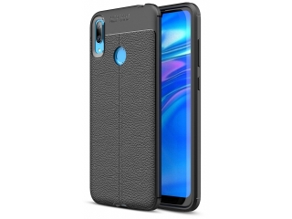 Huawei Y7 2019 Leder Design Gummi Hülle TPU Cover schwarz