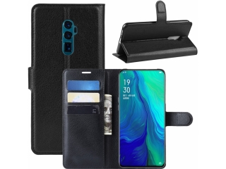 Oppo Reno 5G 10x Zoom Lederhülle Portemonnaie Karten Etui schwarz