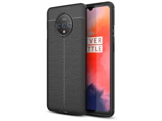 OnePlus 7T Leder Design Gummi Hülle TPU Cover schwarz