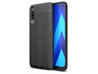 Samsung Galaxy A70s Leder Design Gummi Hülle TPU Cover schwarz