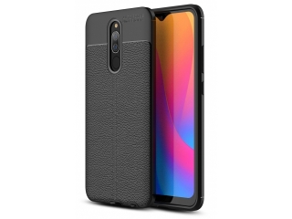 Xiaomi Redmi 8 Leder Design Gummi Hülle TPU Cover schwarz