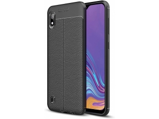 Samsung Galaxy A10 Leder Design Gummi Hülle TPU Cover schwarz