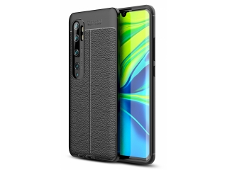 Xiaomi Mi Note 10 Leder Design Gummi Hülle TPU Cover schwarz