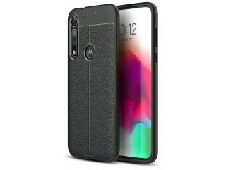 Motorola Moto G8 Plus Leder Design Gummi Hülle TPU Cover schwarz