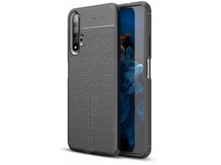 Huawei Nova 5T Leder Design Gummi Hülle TPU Cover schwarz