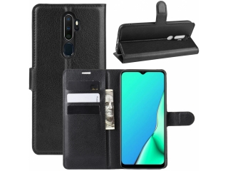 Oppo A5 2020 Lederhülle Portemonnaie Karten Etui schwarz