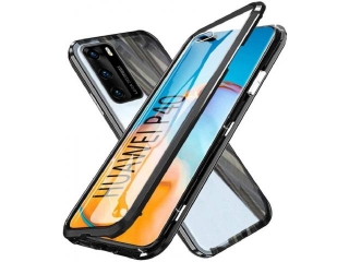 Huawei P40 Alu Magnetic Glass Case Panzerglas Vorne & Hinten schwarz