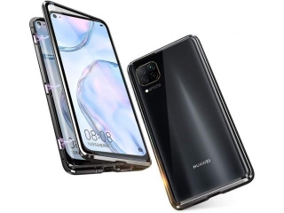 Huawei P40 Lite Alu Magnetic Glass Case Panzerglas Vorne & Hinten schwarz