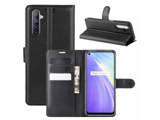 Realme 6 Lederhülle Portemonnaie Karten Etui schwarz