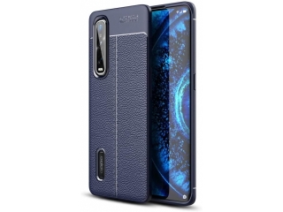 Oppo Find X2 Pro Leder Design Gummi Hülle TPU Cover blau