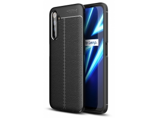 Realme 6 Pro Leder Design Gummi Hülle TPU Cover schwarz