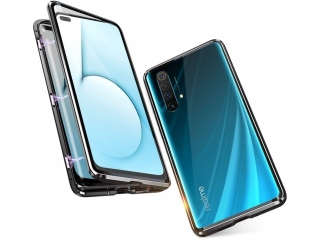 Realme X50 5G Alu Magnetic Glass Case Panzerglas Vorne & Hinten schwarz