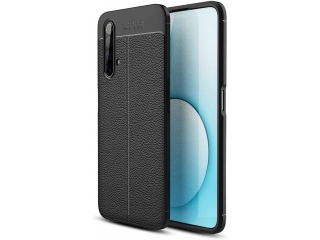 Realme X50 5G Leder Design Gummi Hülle TPU Cover schwarz