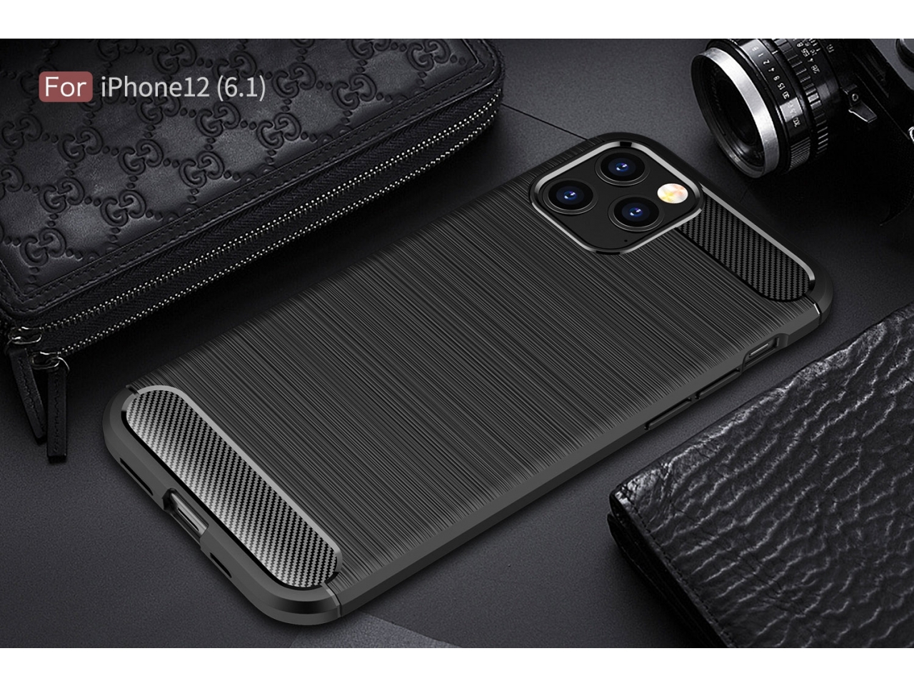 iPhone 12 Pro Carbon Gummi Hülle TPU Case Cover flexibel schwarz online