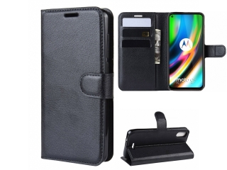 Motorola Moto G9 Plus Lederhülle Portemonnaie Karten Etui schwarz