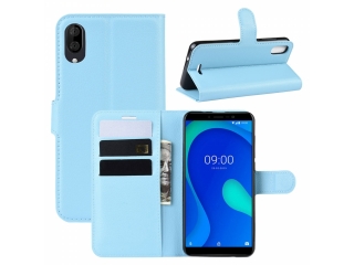 Wiko Y80 Lederhülle Portemonnaie Karten Etui hellblau