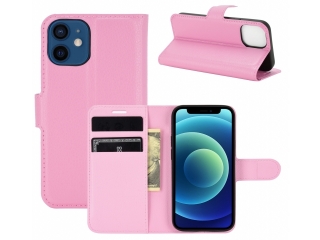 Apple iPhone 12 Lederhülle Portemonnaie Karten Etui rosa