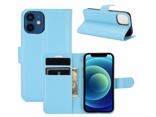 Apple iPhone 12 mini Lederhülle Portemonnaie Karten Etui hellblau