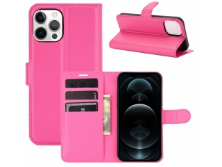 Apple iPhone 12 Pro Lederhülle Portemonnaie Karten Etui pink